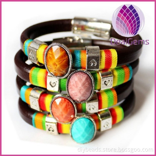 Fashion Leather with natural stone bracelet